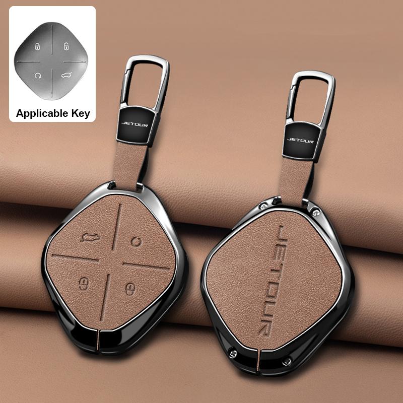 Zinc Alloy Leather Car Key Case Full Cover Shell Holder for Chery DASHING X-1 Plus DTC Jetour 2022 2023 Auto Keychain Accessori