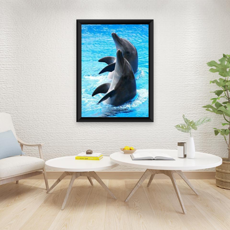 DIY 5D Diamond Painting Dolphin Landscape Full Rhinestones Drill Cross Stitch Kits Round Diamond Embroidery Gift Home Decor