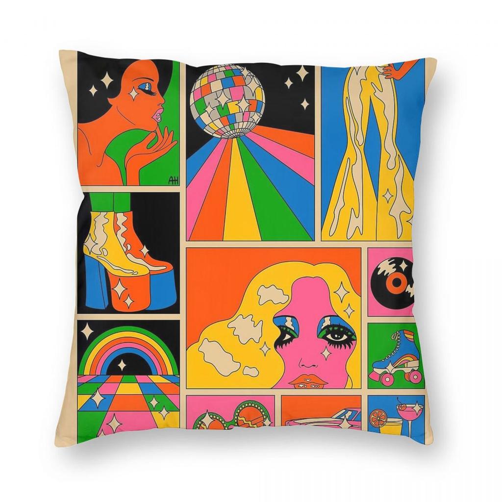 Disco Mood Psychedelic Square Pillowcase Polyester Linen Velvet Printed Zip Decor Throw Pillow Case Home Cushion Cover 45X45