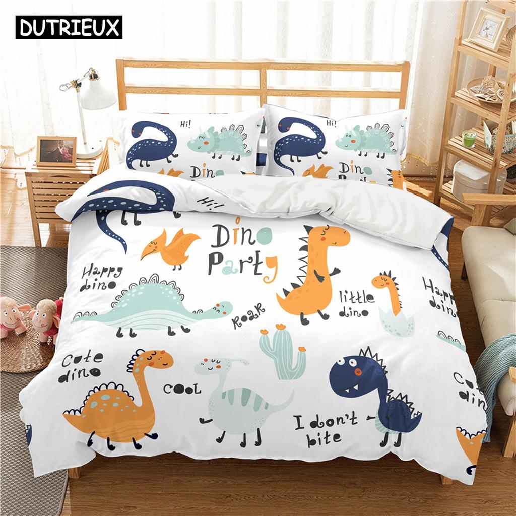 Cute Cartoon Dinosaur Print Polyester Bedding Sets Child Kids Covers Boys Bed Linen Set For Teens King Size Bedding Set