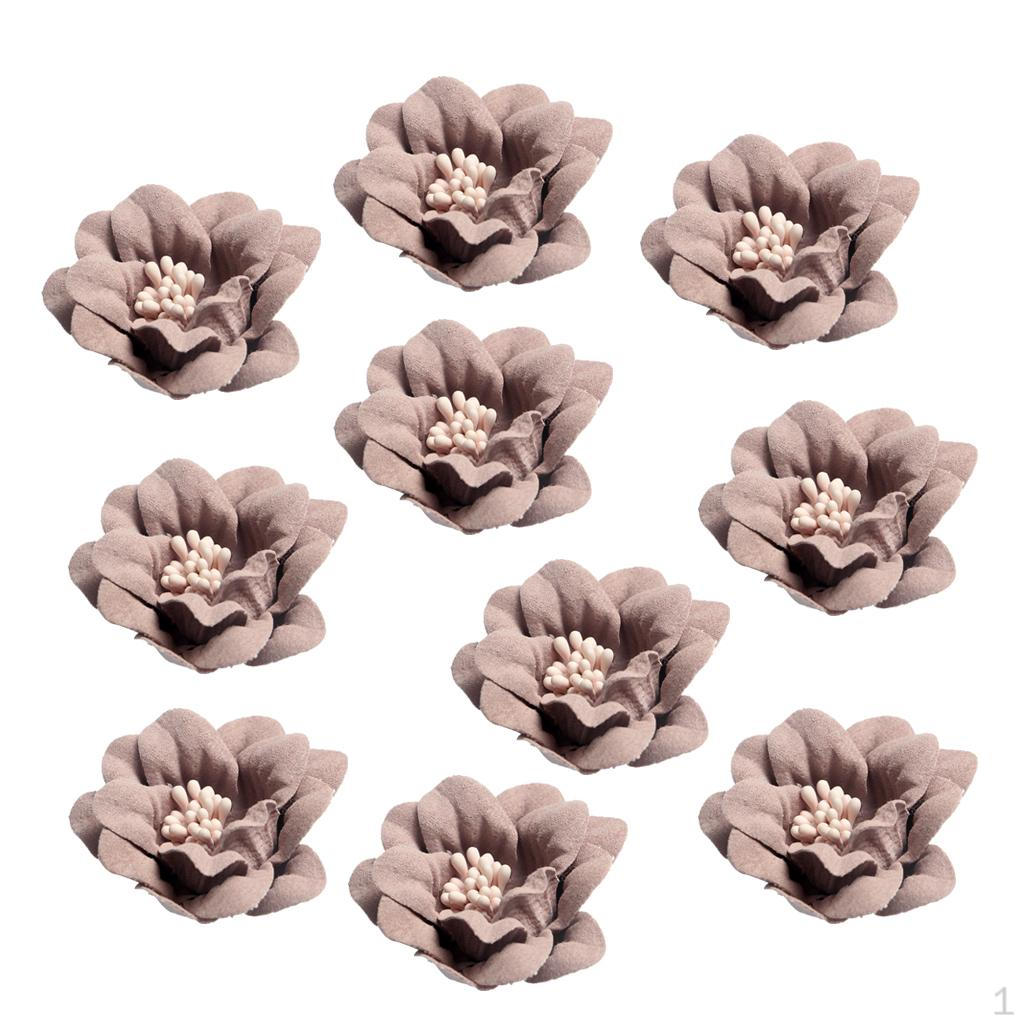 10 Pcs Suede Camellia Flower Heads Embellishments for Acessories 4.5cm
