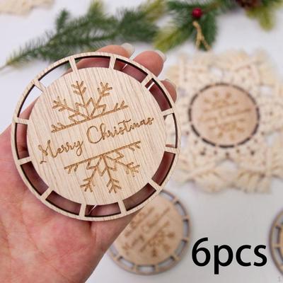 6 Stück Weihnachts-Makramee-Ornamente Handwerk Anhänger Holzscheiben DIY zum Aufhängen für