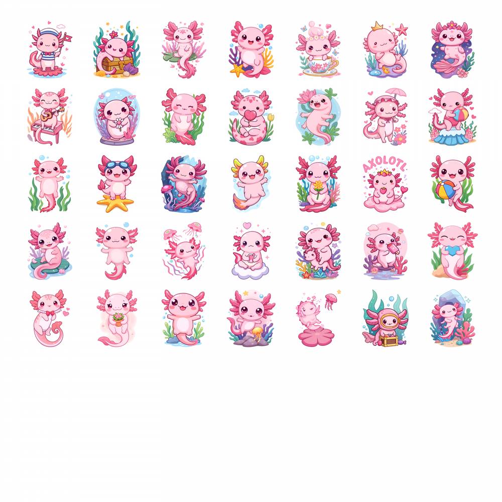 35pcs-50pcs Playful Cute Stickers Kawaii Axolotl Cute Cartoon Stickers DIY Stickers For Guitar Laptop Helmet Skateboard Guitar
