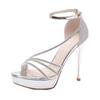 Celebrity Style Heel Fashion Sandals Women's 2025 Spring and Summer New Rhinestone Thin Heel Waterproof Table with High Heels