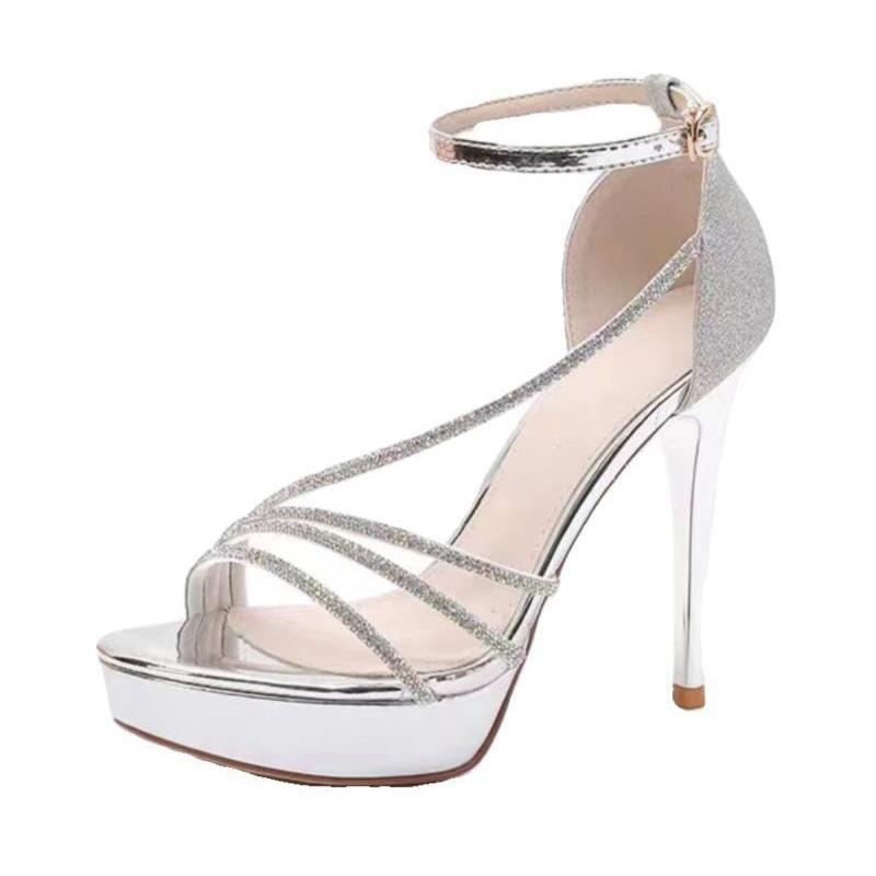 Celebrity Style Heel Fashion Sandals Women's 2025 Spring and Summer New Rhinestone Thin Heel Waterproof Table with High Heels