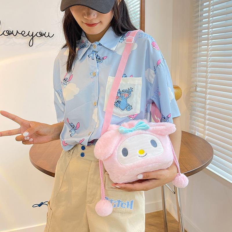 New Cartoon Rabbit Large-capacity Bucket Messenger Bag, Cute Girl Drawstring Plush Bag