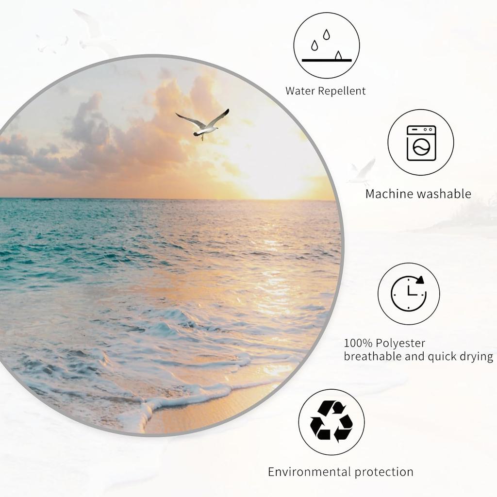 Miyotaa Beach Coastal Shower Curtain Set 60Wx71H Inches Sea Ocean Sunrise Sunset Scene Wave Seagull Hawaiian Seaside Waterproof Bathroom Curtain with