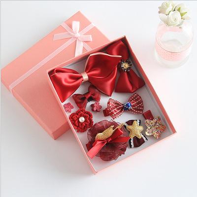 10PCS/Set Cloth Art Hair Ties Hair Clips Headband Girls Kids Hair Accessories Gift Box HairPin Set Baby Cartoon Headwear