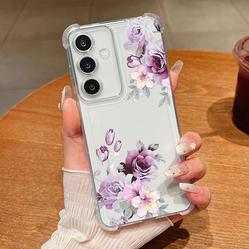 Flowers Floral Pattern Phone Case For Samsung Galaxy S26 S25 S24 S23 Ultra S22 Plus S21 S24 S25 FE Clear Shockproof Soft Cover