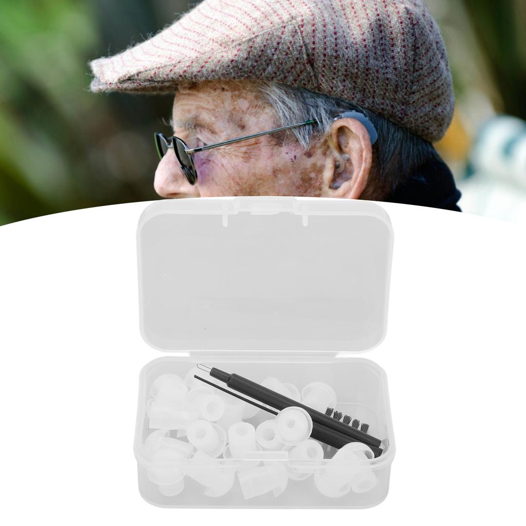 Hearing Amplifier Ear Tip Earplug Dome Set Hearing Amplifier Cleaning Brush Tool Accessories with Storage Box