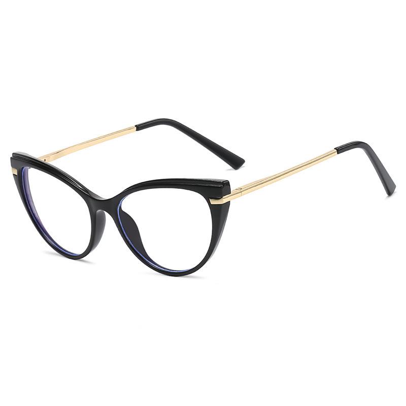 Hot-selling women's large frame cat eye transparent glasses frame retro European and American two-color tr anti-blue flat mirror