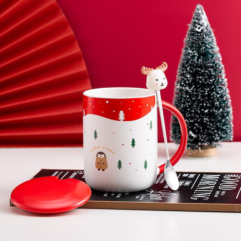 Christmas gift ceramic cup gift box with personality trend cute coffee white porcelain mug couple water cup