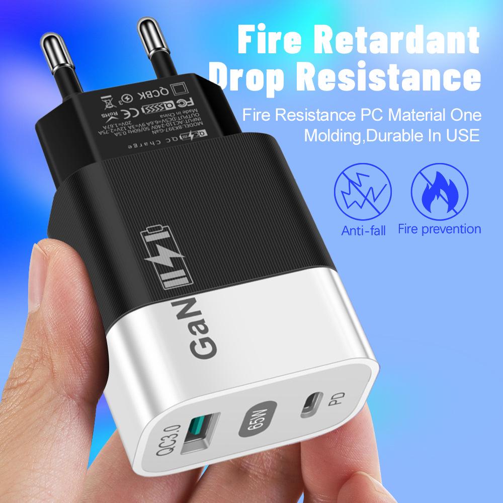 New 33W GaN USB Charger with QC 3.0 & PD, Supports 9V & 12V Fast Charging - US/EU Standard.