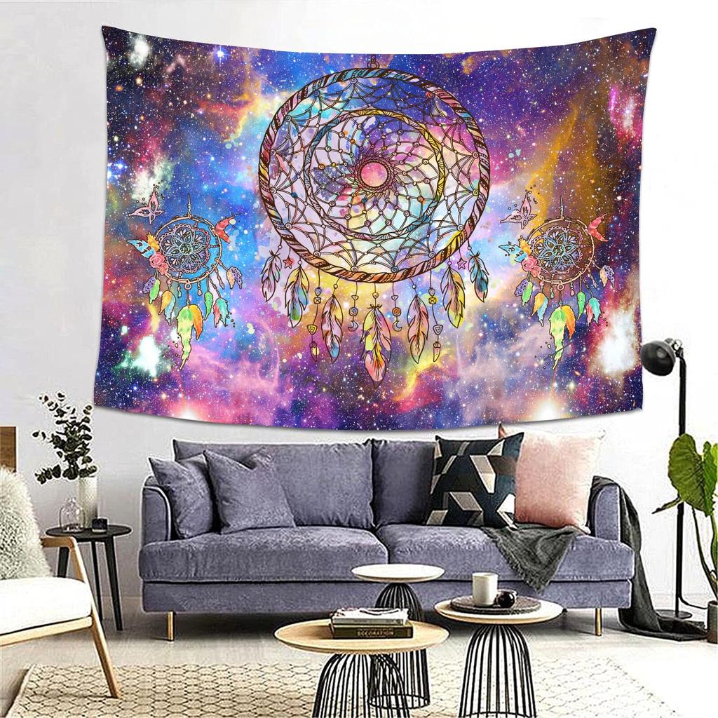 Dream Catcher Tapestry Colorful Feather Tapestry Psychedelic Starry Sky Tapestry for Bedroom Living Room Dorm Wall Hanging Decor
