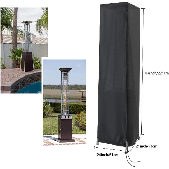 Patio Heater Cover, Outdoor Standing Square Heater Covers with Zipper Waterproof Windproof Thicker Oxford (Black, 87" H X 21" W X 24" D Inch)