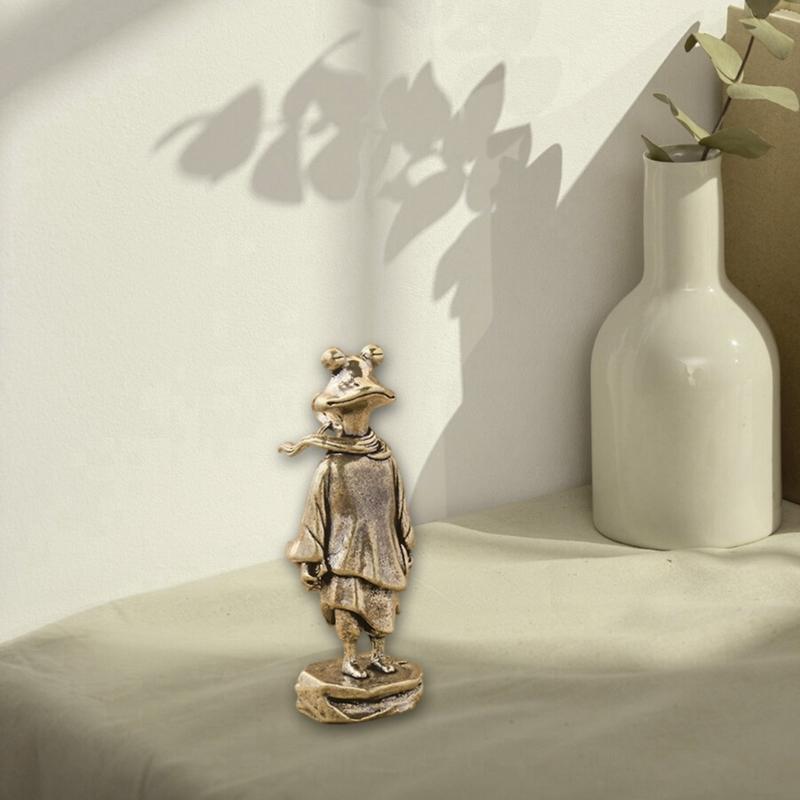 Brass Frogs Swordsman Figurine Antique Frogs Standing Miniature Statue for Living Room Study Artistics Home Accent