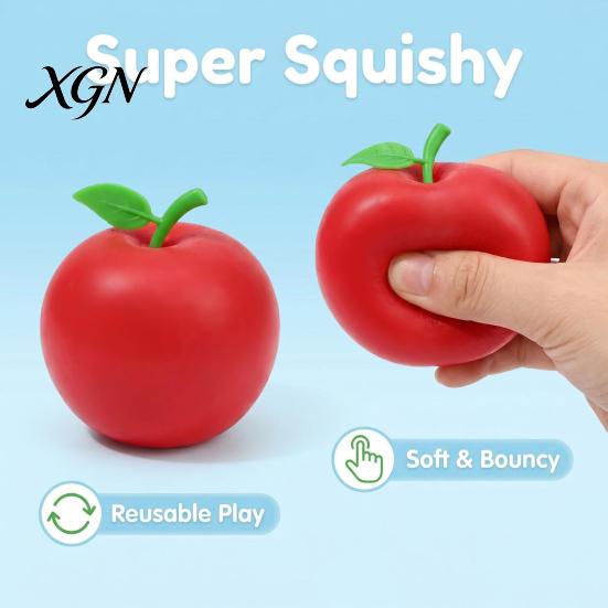 Hand Therapy Ball 6Pcs Fruit Squeeze Toys for Stress Relief Soft TPR Satisfying Fidget Palm Kneading Toy Sensory Cute Colorful Kids Teens Adults
