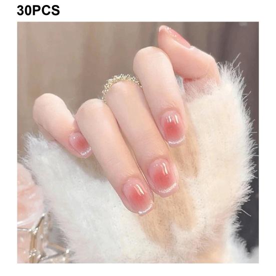 30Pcs Press On Nails Elegant Chinese Style Bamboo Red Square Short Glossy Nail Extension Full Cover Salon Home Women Girls Fake Nails Kit