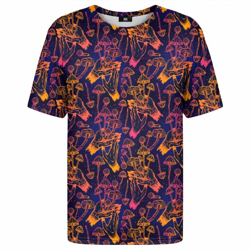 Psychedelisches Pilzmuster T-Shirt Herren 3D Gedruckte Pflanzen T-Shirt Rundhals T-Shirts Streetwear Übergroß Kurzarm