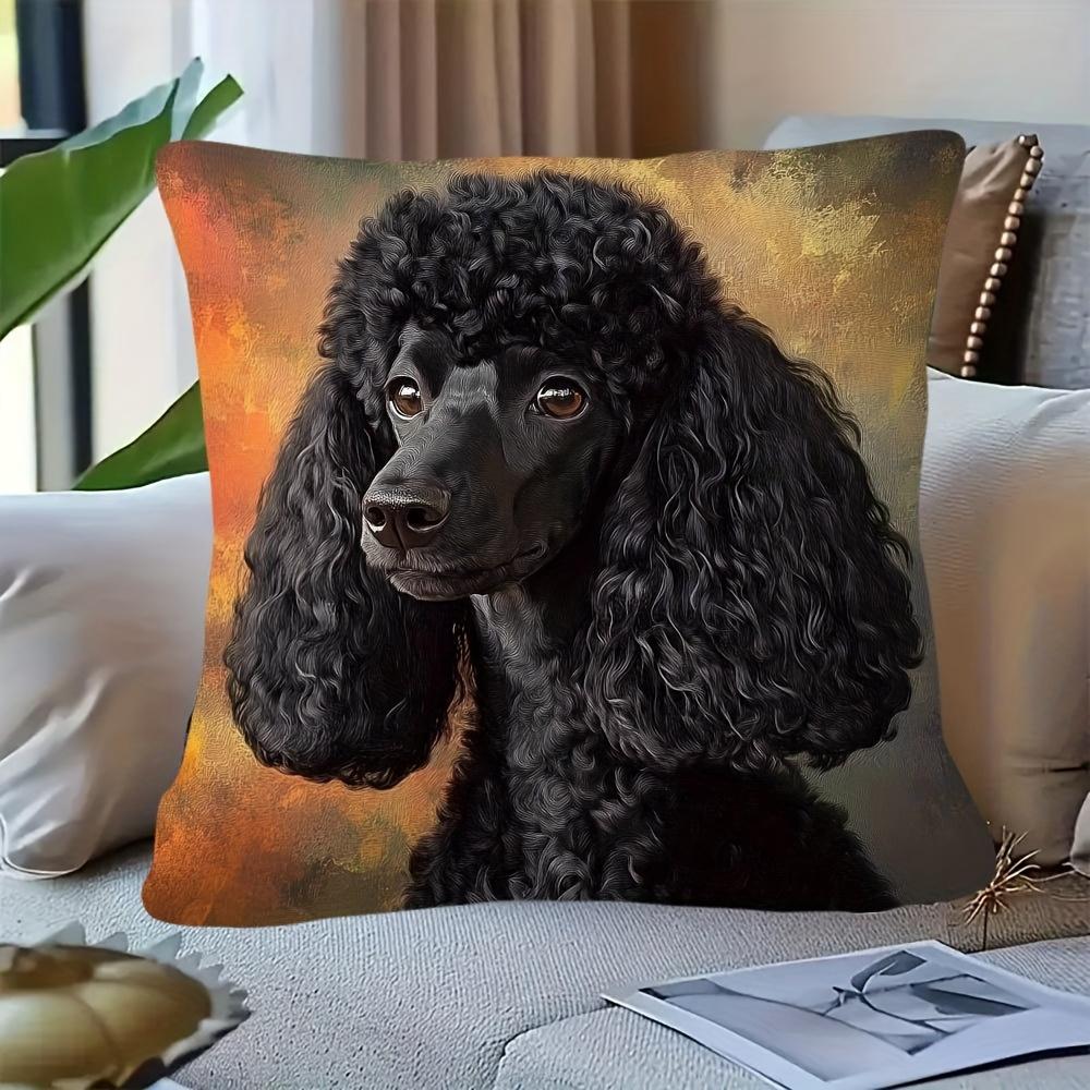 Schwarzes Pudel Doppelseitiger Dekorativer Kissenbezug, Niedliches Lockiges Hundemuster Kissenbezug für Sofa Bett Haushalt Heimdekoration