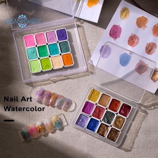 

12 шт./компл., 1,4 г, акварельные краски для дизайна ногтей, портативный перламутровый ретро-цветной набор красок, женские аксессуары
