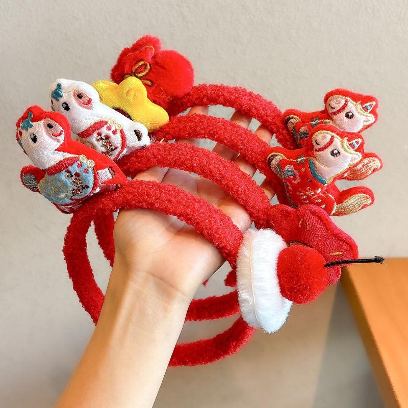Sweet Cartoon Horse Hair Hoop Pony Red Headpiece Good Luck Headwear 2026 New Year Headband Children Headwear