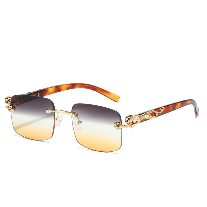 Luxury Designer Sunglasses Men Women Leopard Print Rimless Vintage Elegant Shades Trendy Cute Fashion Glasses