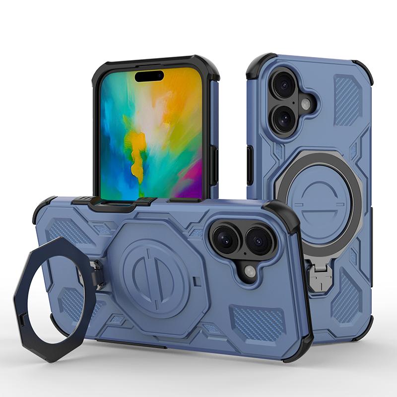 KEYSION Shockproof Magnetic Case for iPhone 16 Pro Max Upright Live Metal Ring Stand Phone Cover for iPhone 15 Pro Max