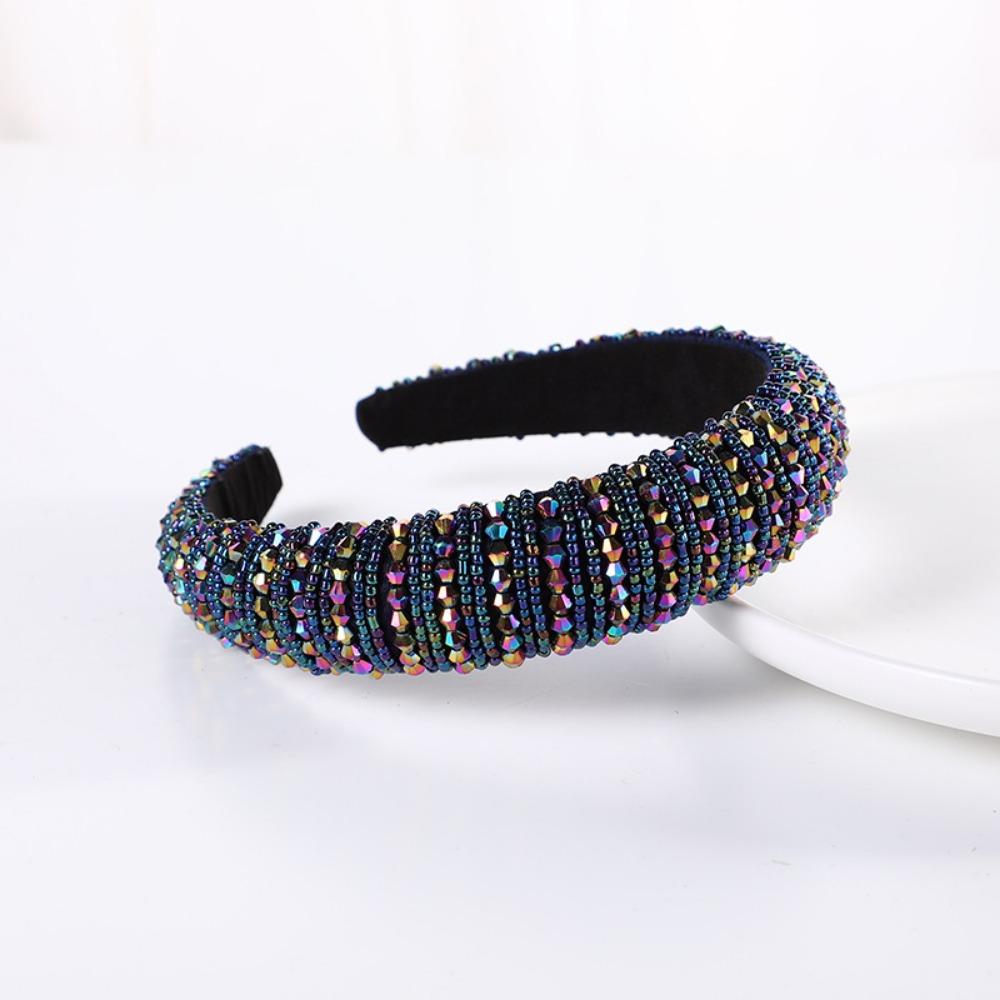 Fashion Shiny Crystal Beaded Headband Rhinestone Handmade Wide Headbands Baroque Gem Hair Hoop Hair Accessories