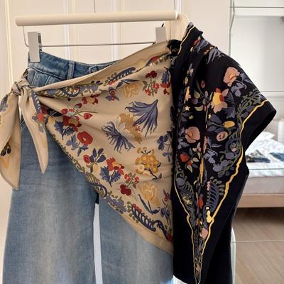1PC Flower Triangular Silk Scarf Female Design Sense Versatile Belt Fart Curtain Decorative Neck Scarf Scarf