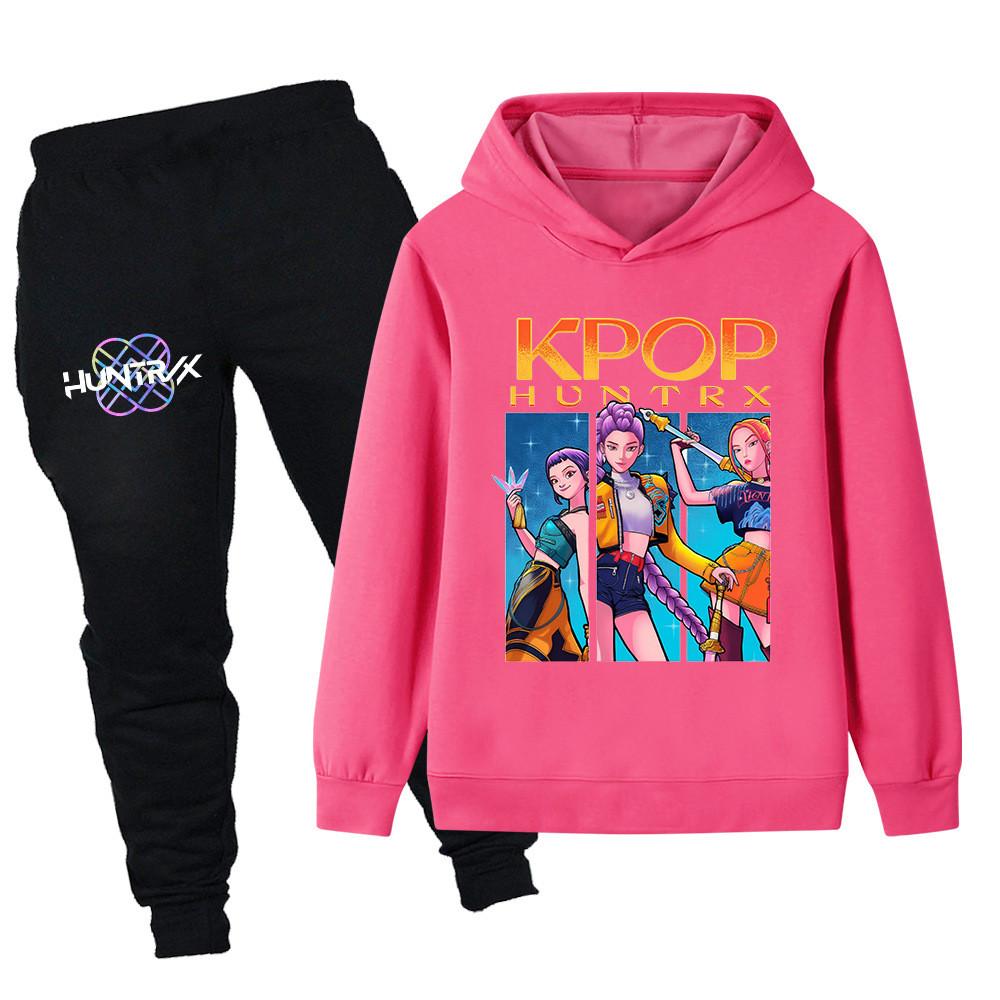 PB1211 Kinder Jungen Mädchen Kpop Mira Zoey Rumi Druck Langarm Kapuzenpullover Hose Hosen Kleidersets
