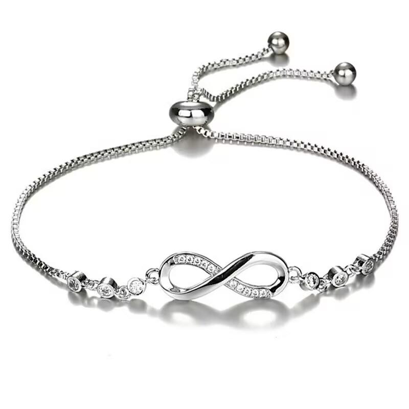 Luxurious Crystal Bracelet Silver Color Adjustable Infinity Charm Bracelets For Women Fashion Jewelry