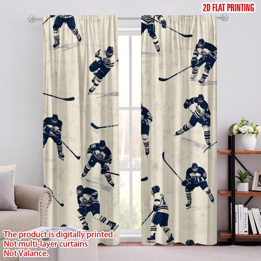 

2pcs,2D plane printing Curtain Fabric Hockey Motion Polyester (without rod) Holiday Use for Living Room & Kitchen Decor 52.50 × 116.00 cm 2 pcs