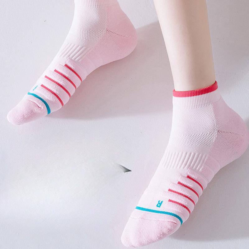 Dünne Damen-Sportsocken für Frühling und Sommer mit Mesh, atmungsaktiv, stoßdämpfend, rutschfest, nahtlose Frotteesohle, kurze Laufsocken