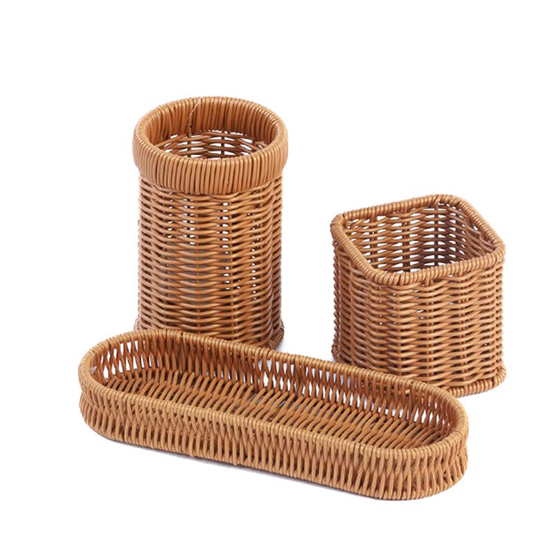 Imitation Rattan Hotel Restaurant Messer- und Gabelkorb Essstäbchen Aufbewahrungsbox Gewürzglas Korb Küchenregal