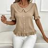 Lady's Front-buttoned Petal Short-sleeved Summer Fashion Pullover Casual Everyday Versatile Top