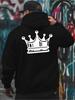 X Fashion Crown'S Oversized Hoodie Sweatshirt - Beige & Black Crown Back Print Plush Soft Fabric Large Size Streetwear Winter Warm