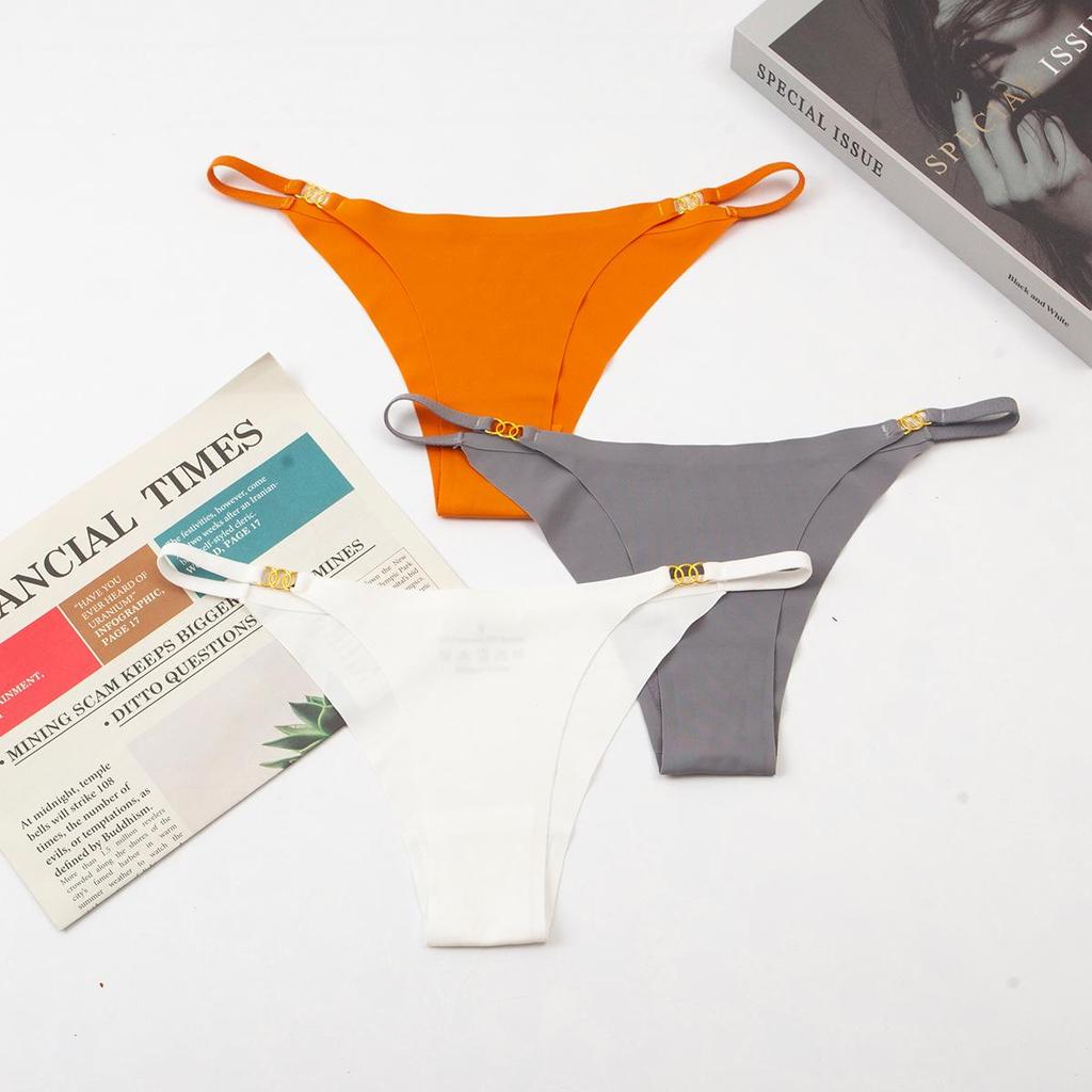 Sexy Ice Silk Low-Waist Women's Breathable Triangle Panties with Thin Straps