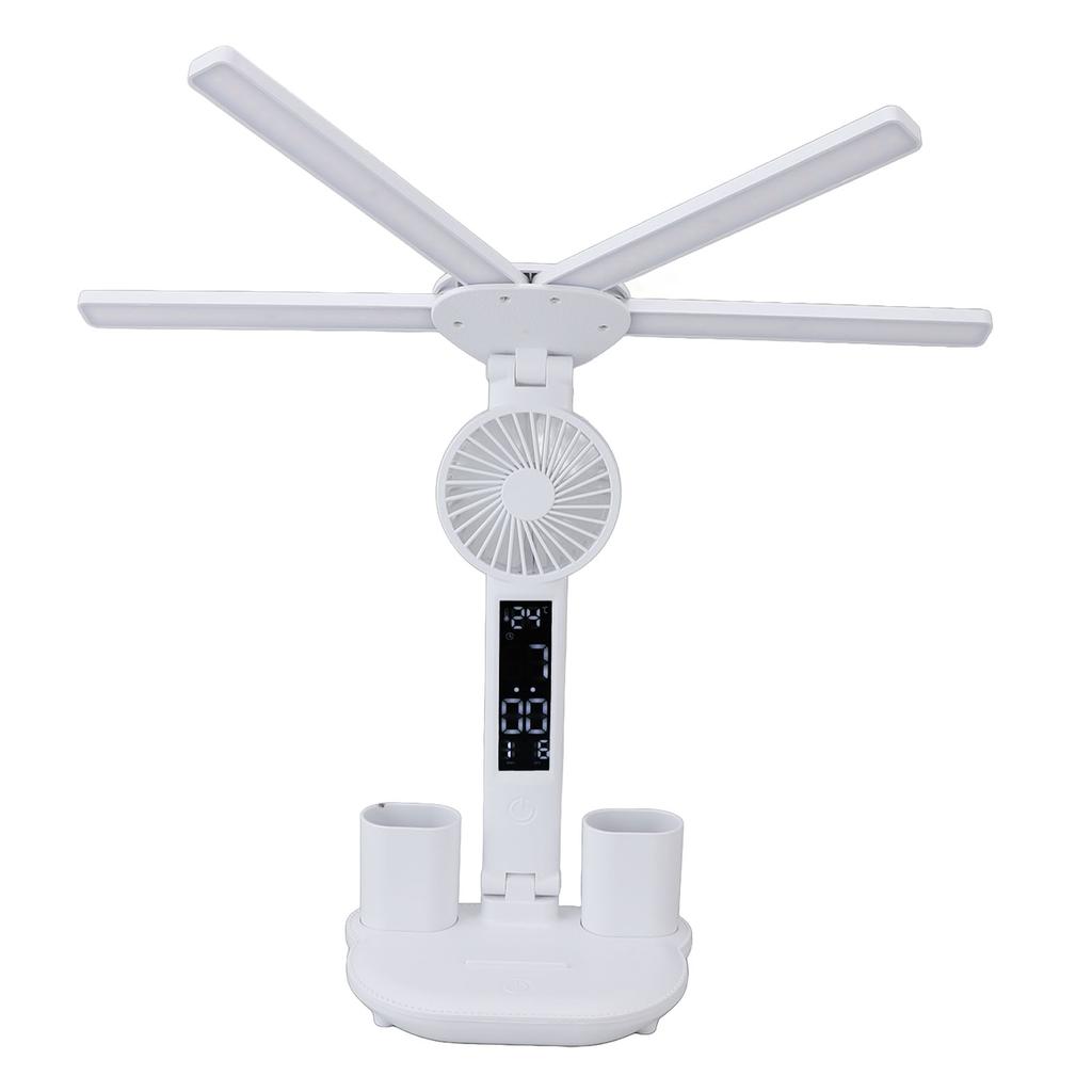 LED Desk Lamps with Fans Pen Holder Four Headed Touch Control Stepless Dimming Foldable Table Lamp F