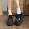 Thick-soled Lace-up Black Leather Shoes British Autumn Retro Height-increasing Velvet Warm Muffin Loafers