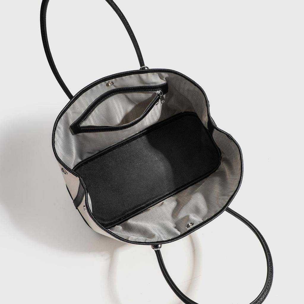 Große Handtasche aus Leder und Canvas in Kontrastfarbe – 2025 neue Tragetasche für Mutter und Kind, Schultertasche, Umhängetasche für Damen