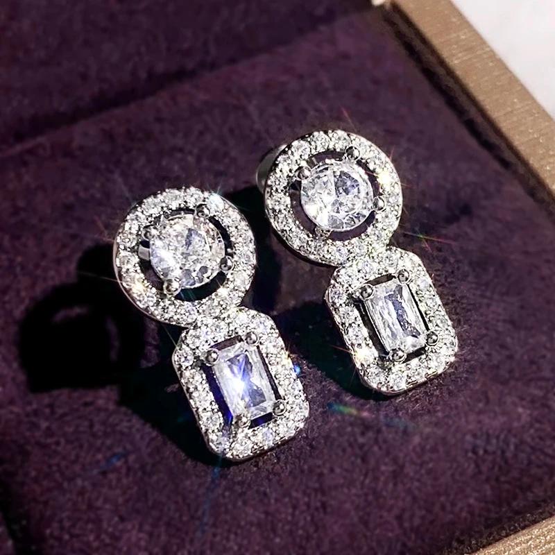 

Huitan Luxury Brilliant Round and Square Cubic Zirconia Drop Earrings for Women Noble Elegant Earrings Gorgeous Wedding Zircon