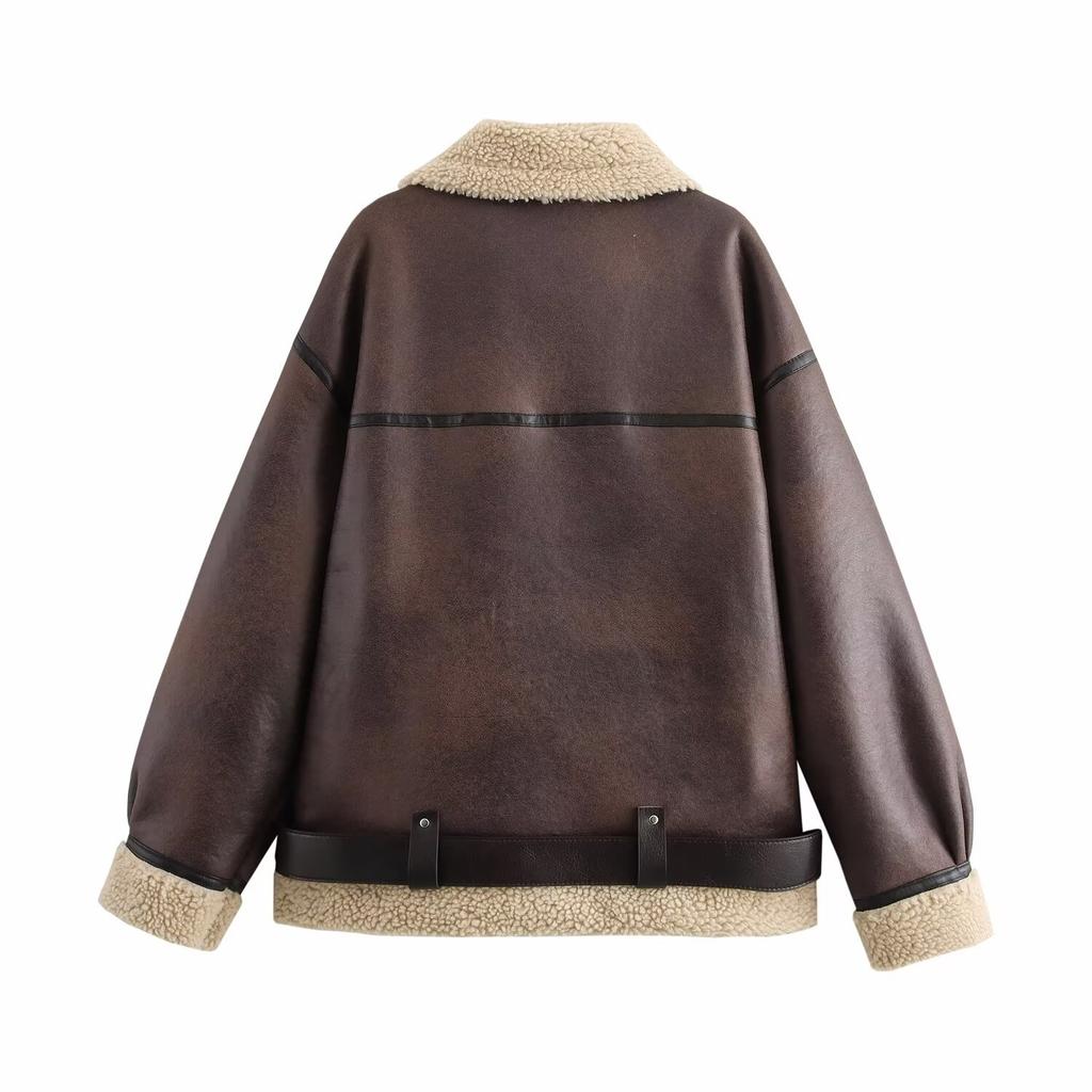 New Autumn Models, Women's Clothing, Stylish Design, Belt Zipper Composite Fur Integrated Jacket