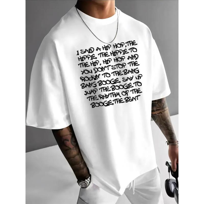 Hip-Hop Lyric Graffiti Font Print Men'S Casual T-Shirt,Summer Men'S Round Neck Short Sleeve T-Shirt, Stylish And Versatile Trendy Print Short Sleeves.