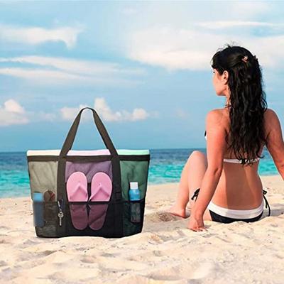 Breathable Mesh Shower Tote Bag Large Capacity Light Weight Sand Toys Collector Foldable Quick Dry Beach Storage Bag