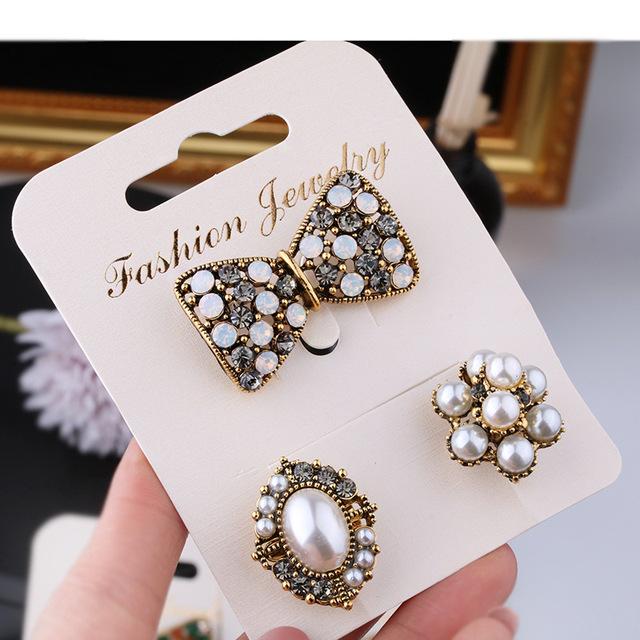 

Новинка, 3 шт./компл., брошь с жемчугом и стразами для женщин и мужчин, винтажные значки с цветами и бантом, ювелирные изделия, подарки