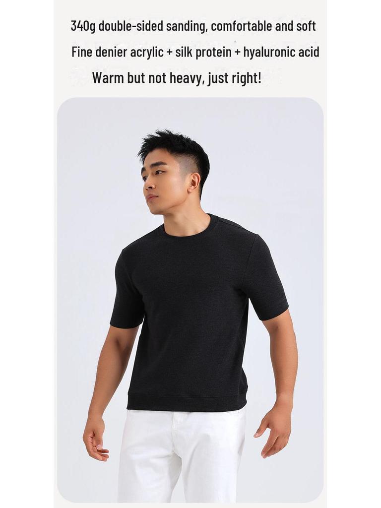 Men’s Short-Sleeve Velvet Heating Sports Shirt with Hyaluronic Acid - Ideal for Autumn and Winter Layering