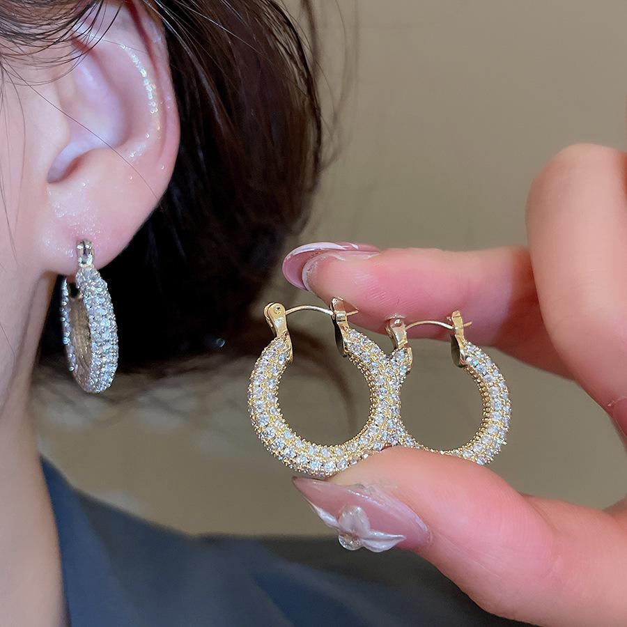 Elegant Zircon U-Shaped Earrings: Luxury Geometric Studs for Women