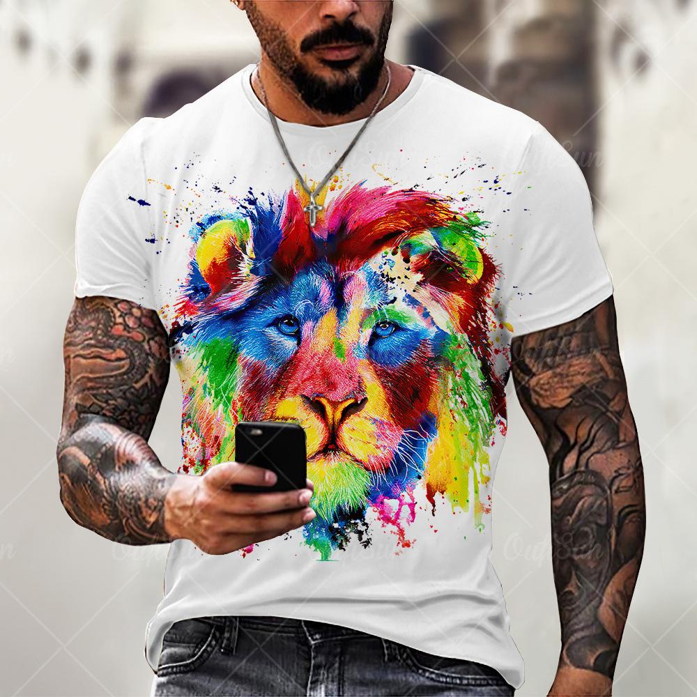 Summer Animal Lion 3D Printed Men's T-shirt Casual Short Sleeved T-shirt