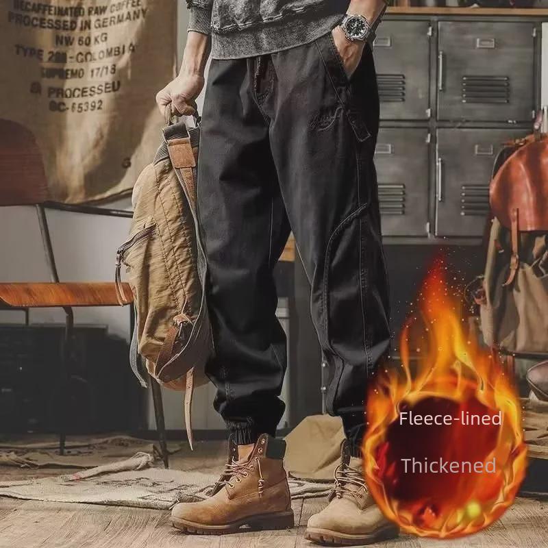 Pantaloni Harem Casual de Iarnă Groși pentru Bărbați cu Plus de Catifea